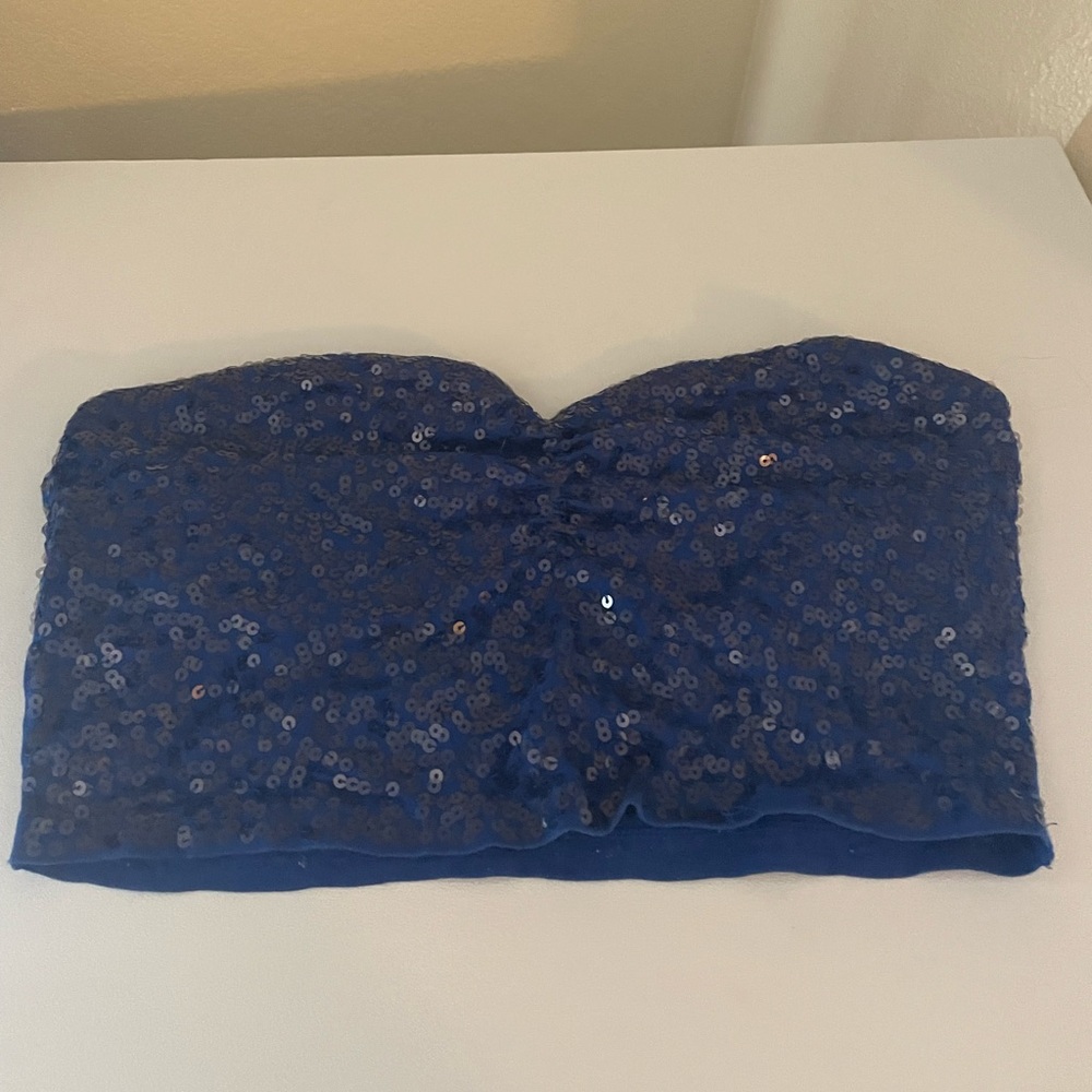 Size L Express Bandeau Sequin Blue Top